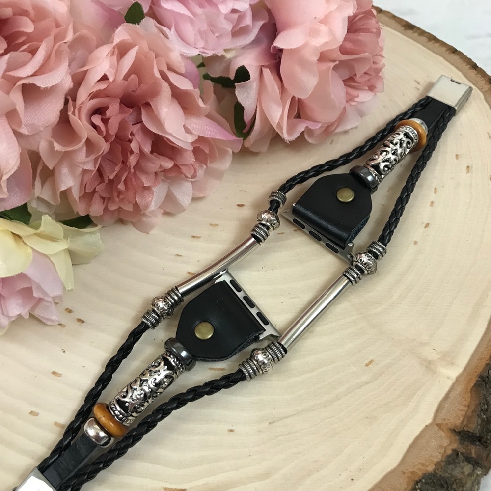 Beaded Braided Leather Watchband for Apple - Picture 13 of 16